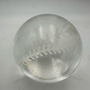 VINTAGE BASEBALL CRYSTAL GLASS PAPERWEIGHT SIGNED SAKS FIFTH AVENUE 10” Around